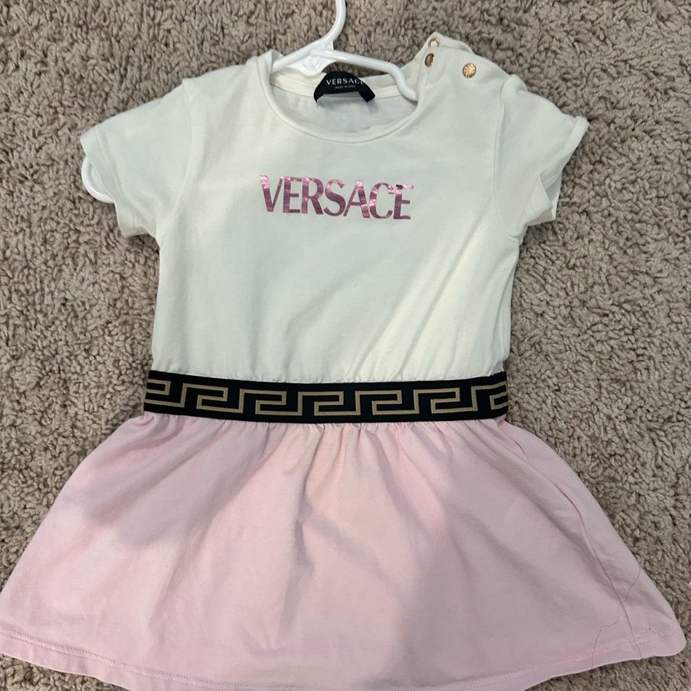 Versace Kids Dress in White and Pink